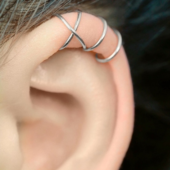 GlitzBlitz Boutique Jewelry - Any 2/$20! Set of 4 Silver Ear Cuffs: 2 Crossed & 2 Bar Ear Cuff Earrings